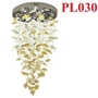 Đèn chùm pha lê thả thông minh PL030 gồm 100 lá phong chia 3 màu, mâm tròn inox gương trắng, 12 mắt COB dimmer có điều khiển xa, KT(mm): D800 x H3000