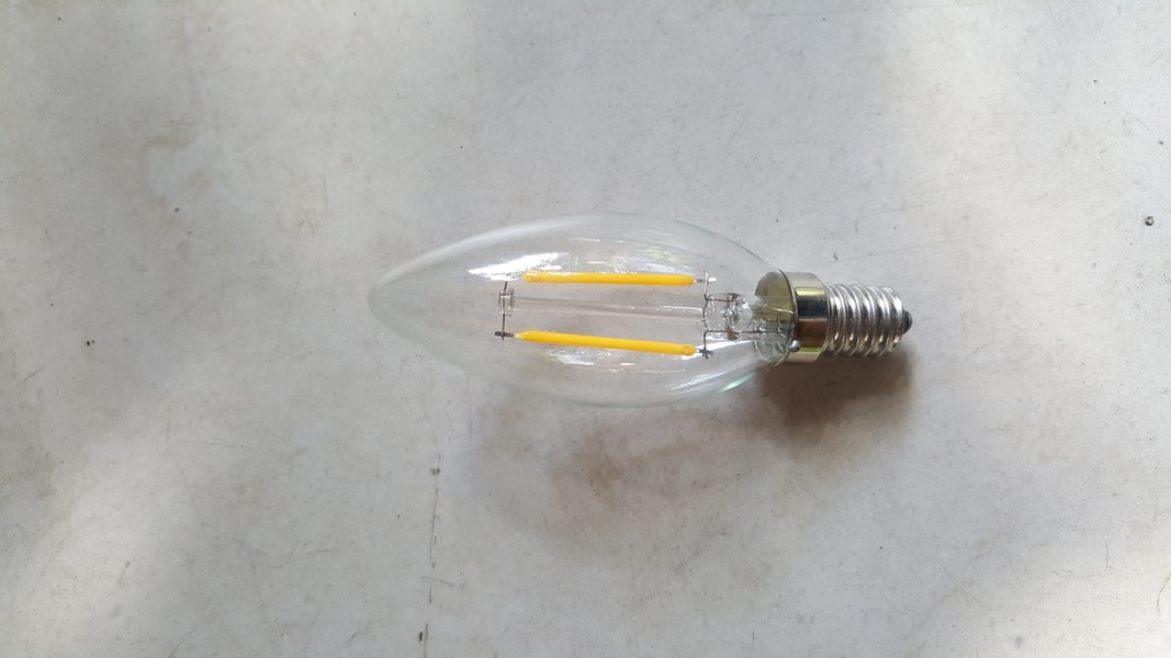 Bóng đèn nhót led sợi 2W, thủy tinh trắng, đui E14, ánh sáng vàng