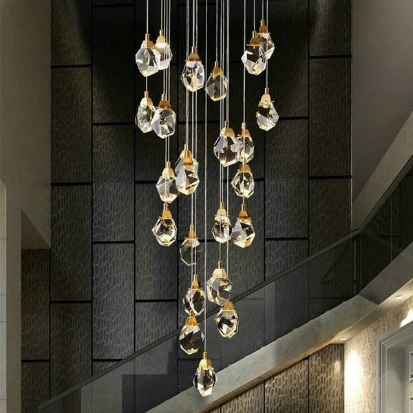 Bộ đèn chùm pha lê cao cấp TH505.1, mâm inox gương trắng có 35 quả thả tự do, KT(mm): D800 x H3000