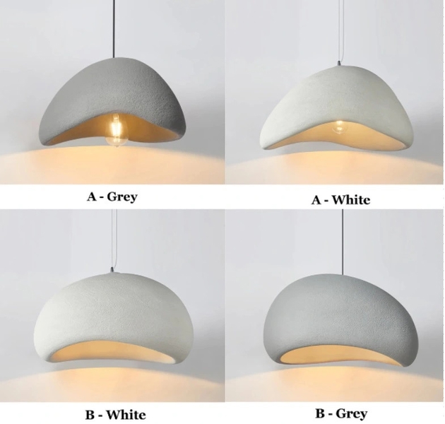 Đèn thả phong cách Nhật Bản Wabi-sabi, màu trắng, dáng B, E27x 01 đui (gồm bóng), mã HD062, KT(mm): L500 x W410 x H250