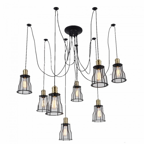Đèn thả dây điện chân nhện mềm rọ 002 đen 12 đui, E27 x 12