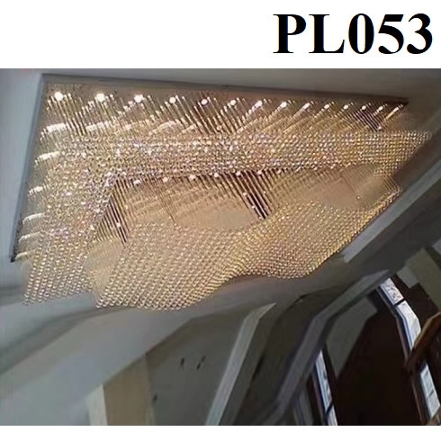 Đèn chùm pha lê thả thông minh PL053, đèn dimmer 3 màu có điều khiển xa, mâm gương, KT(mm): 800 x 800 x H1040