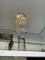 Đèn chùm pha lê thả thông minh PL027,  mắt COB dimmer có điều khiển xa, mâm hình tròn inox gương trắng 8K, KT(mm): D800 x H3700