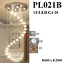 Đèn chùm pha lê thả thông minh PL021B, đèn dimmer 3 màu có điều khiển xa, KT(mm): D600 x H2600