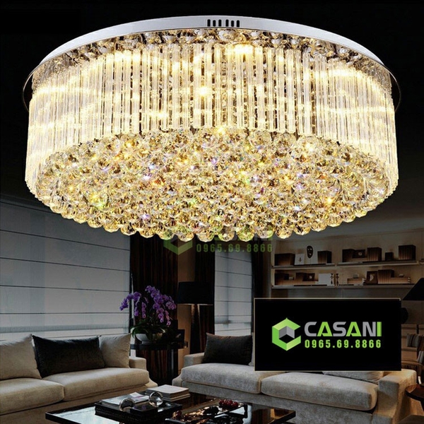 Đèn chùm pha lê thả thông minh PL024 có 1 tầng thanh xoắn thẳng trắng D20xH180 và hạt pha lê D40, inox gương trắng tròn, KT(mm): D1000xH200