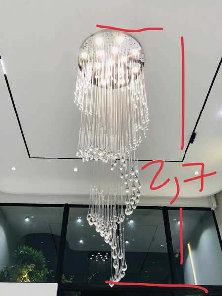 Đèn thông tầng xoắn ốc PL069 ,mâm tròn inox gương trắng ,12 Đèn dimmer 3 màu COB có điều khiển xa cao cấp D40 , KT(mm): 800 x 2700