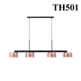 Đèn chùm thả bàn ăn TH501, E27*04, chao màu đồng D220*H100mm, đế đen thanh dài L580*W50*H20mm, KT(mm): L1390*H1500