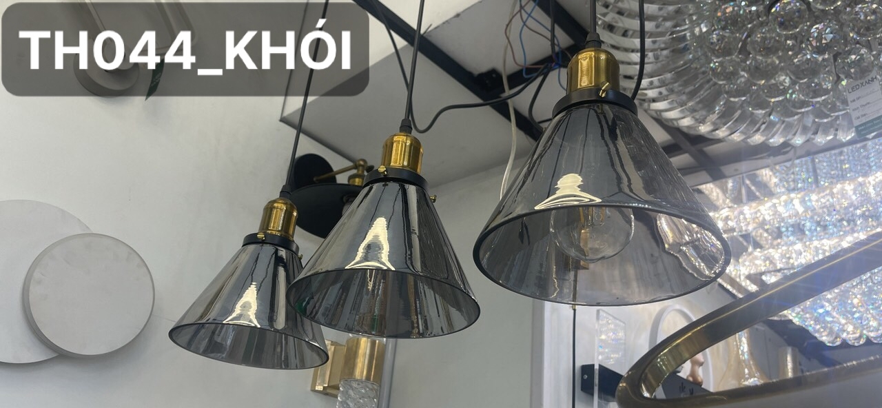 Đèn thả chao thủy tinh khói TH044 , đui nhôm mạ đồng, KT(mm) : 185 x 230 , E27 x 1