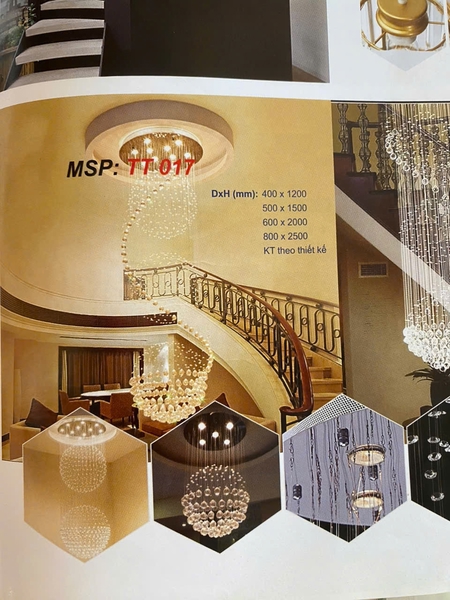 Đèn chùm pha lê thả thông minh 021PLA, mâm tròn inox gương trắng, KT(mm): D1000 x H2600