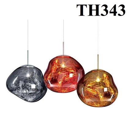Đèn thả thủy tinh đơn TH343, màu hổ phách hình viên đá, E27x01, KT(mm): D200
