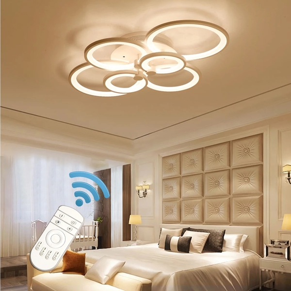 Đèn led mâm DM014A, 6 cánh, 3 chế độ ánh sáng và điều khiển xa, khung trắng , KT(mm) : 800x580x120