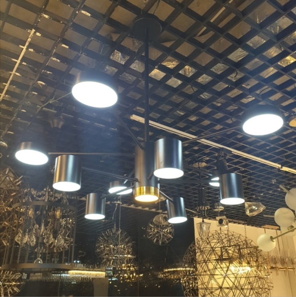 Đèn thả TH275 - 8 bóng màu đen, tích hợp led, KT(mm): 650 x 700