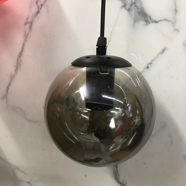 Đèn thả thủy tinh TH139_01, chao thủy tinh khói D150mm, dây đui đế đen, E27*01 (chưa gồm bóng đèn)