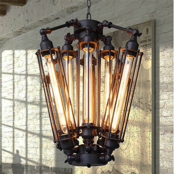 Đèn thả lồng sắt trụ màu đen TH127, E27 x 16, KT(mm): 550 x 550