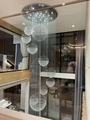 Đèn chùm pha lê thả thông minh PL008, Inox gương trắng, pha lê cầu xoắn ốc, KT(mm): D1000 x H3000