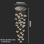 Bộ đèn chùm TH534, mâm tròn inox gương trắng, 30 đèn thả tự do led tích hợp 3 màu, dây dài nhất 3m, KT(mm): D800 x H3000