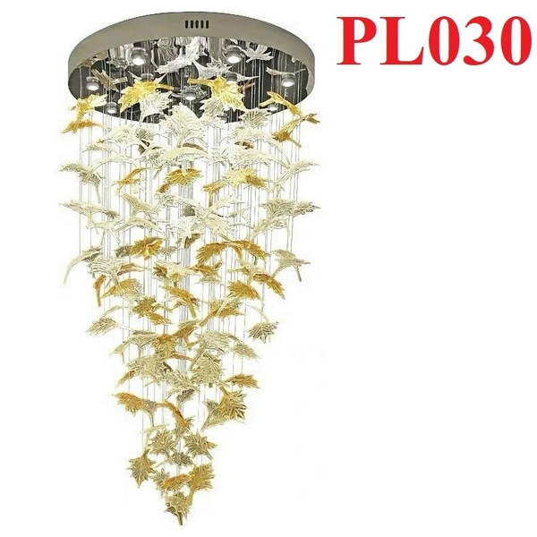 Đèn chùm pha lê thả thông minh PL030_120 lá phong, Inox gương, KT(mm): D1400xH1300
