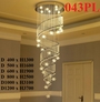 Đèn chùm pha lê thả thông minh PL043, Inox gương trắng tròn, 9 mắt COB, 75 dây pha lê, 20 dây hoa sao đui G4, KT(mm): D600 x H1900
