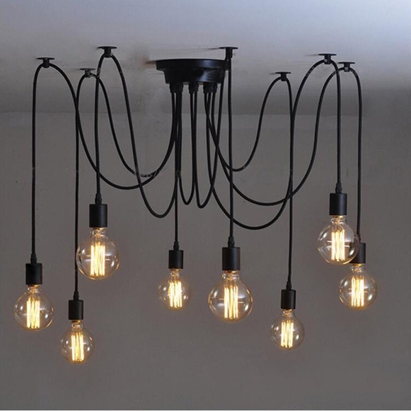 Đèn thả dây điện chân nhện mềm đen 08 đui TH124, E27 x 08