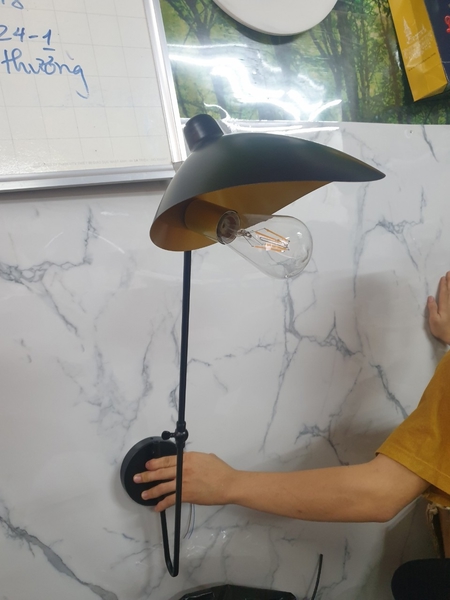 Đèn tường chao sắt đen + thân đen, E27 x 01, KT(mm): 560 x 860