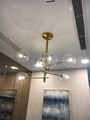 Đèn thả sắt sơn tĩnh điện vàng thanh ngang TH223 , 8 choa thủy tinh trắng , G4 x 8 , KT(mm) : D900 x H1150