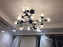 Đèn thả sắt đen, chao thủy tinh hổ phách phân tử 16 TH139, E27 x 16, KT(mm): 1060 x 900