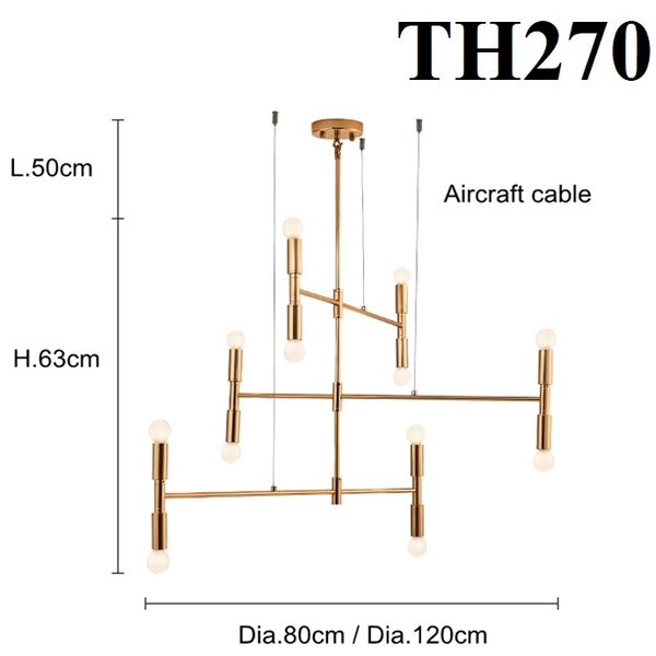 Đèn thả thanh ngang 3 tầng TH270, E27 x 12, KT(mm): 780 x 680