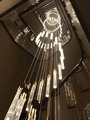 Bộ đèn chùm TH474, mâm tròn inox gương trắng, 45 đèn thả xoắn ốc tích hợp led công suất 2w dây dài nhất 3.2m, có điều khiển xa, KT(mm): D800 x H3200