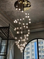Đèn thông tầng pha lê dimmer thả tự do TH510 gồm 25 thả dimmer cao cấp có điều khiển từ xa,mâm tròn inox gương vàng, KT(mm): D600 x H3000