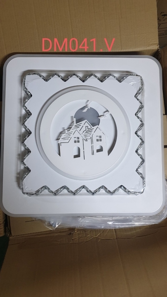 Đèn led mâm hoa hình vuông DM041.V  , 3 chế độ ánh sáng và có điều khiển xa , KT(mm) ; D500 , chất liệu : nhôm , pha lê , thủy tinh tán quang