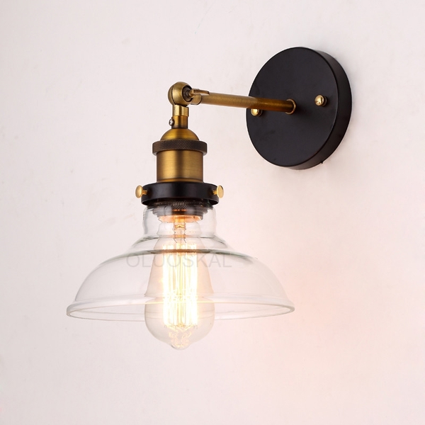 Đèn tường thân mạ đồng TU038, chao thủy tinh trắng trong phi 250mm, KT(mm): 