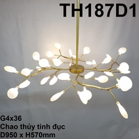 Đèn thả TH187D1_36 bóng , thân vàng , G4 x 36 , lá thủy tinh khói