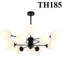 Đèn chùm thả 12 bóng TH185.2, G9 x 12, thân đen, chao thủy tinh đục, KT(mm):1050x380