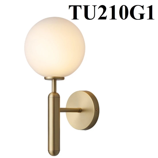 Đèn tường Nordic mạ đồng TU210G1 , đui vặn cao cấp, G9 x 01, chao thủy tinh đục D150mm, KT(mm) : D150xH450