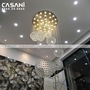 Đèn chùm pha lê thả thông minh 008PL, mâm inox gương vàng, pha lê cầu xoắn ốc, KT(mm): D1000 x H3000