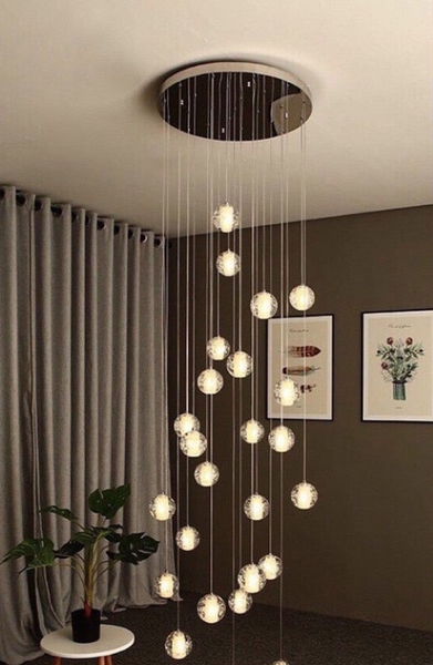 Bộ đèn chùm bocci TH177, mâm hình tròn inox gương trắng, gồm 30 quả thả tự do, dây max 3m, KT(mm): D800*H3000. Đã bao gồm bóng G4_1.5W