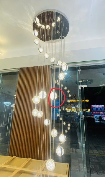 Bộ đèn chùm chao 3D TH510, mâm inox gương vàng D800, gồm 32 quả, KT(mm): D800 x H4000