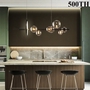 Đèn thả thủy tinh TH547, thân đen chao thủy tinh trắng trong, G9x , KT(mm): L900