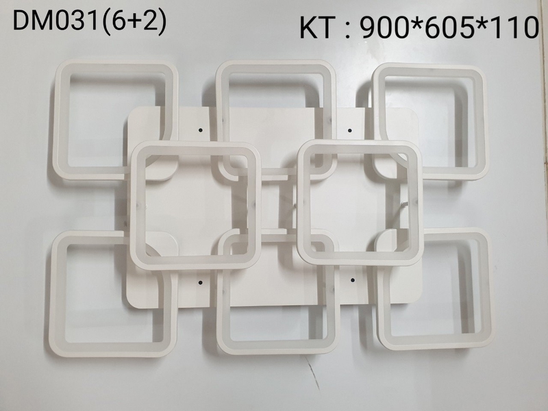 Đèn led mâm DM031.A/6+2, 8 cánh, tán quang thường, 3 chế độ ánh sáng và điều khiển xa , cánh trắng ,KT(mm): 900x605x110