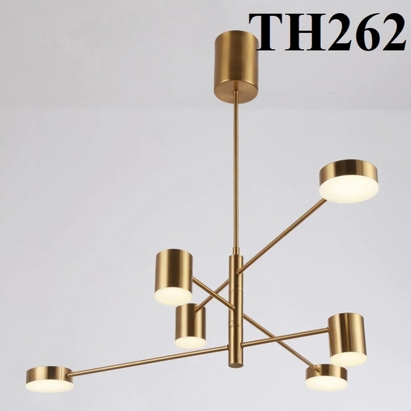 Đèn chùm thả mạ đồng TH262 , tích hợp led, 06 bóng x 12W