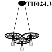 Đèn thả bánh xe ba, thân sơn tĩnh điện đen, 3 bóng, đui E27x3(chưa bóng)_TH024 Kích thước: D580mm