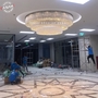 Đèn chùm pha lê thả thông minh PL024 gồm 3 tầng dùng thanh xoắn thẳng trắng D20 x H300mm và hạt pha lê D40mm, mâm inox gương trắng tròn, KT(mm): D1600 x H800