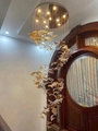 Đèn chùm pha lê thả thông minh PL030 gồm 120 lá phong, Inox gương trắng tròn, 17 mắt COB D40 3 màu có điều khiển từ xa, KT(mm): D800xH2600