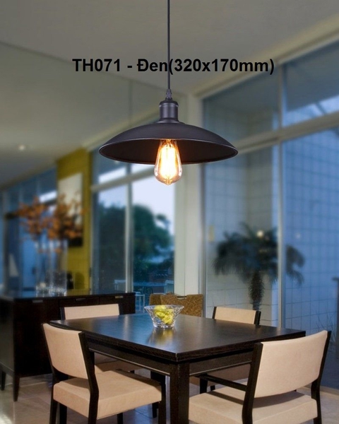 Thả đơn chao đĩa nông đen lòng trắng, đui sắt đen, E27x01, mã TH071, KT (mm): D320