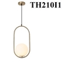 Đèn thả thủy tinh đơn TH210I1, hình oval màu đen chao thủy tinh đục D150, E14x01, KT(mm): 200x400
