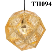 Đèn thả hình cầu nhiều cạnh, lỗ xuyên sáng thân vàng đồng đui E27x1(chưa bóng)_TH094 Kích thước: D480mm