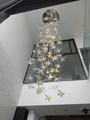 Đèn chùm pha lê thả PL072 chim Acrylic tán quang, gồm 180 con chim vàng xanh thả tự, bóng G4 - 3 màu , mâm inox gương trắng hình chữ nhật, KT(mm): L3000 x W1100 x H3000