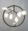 Đèn thả TH187C2_09 bóng, thân đen + 1 con chim + cây quay xuống , G4 x 9 , lá thủy tinh2 lòng , KT(mm) : D600