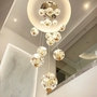 Bộ đèm chùm TH540 gồm 32 quả thả tự do, mâm inox gương vàng tròn, KT(mm): 800*3000