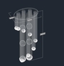 Đèn chùm pha lê thả thông minh PL008, mâm elip inox gương trắng, pha lê 14 cầu xoắn ốc ( 6 to, 8 nhỏ) , KT(mm): D1500 x W1000 x H3000